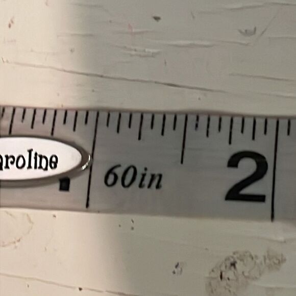 1” silver tone and white enamel charm/pendant embossed “Caroline” & jump hoop - Picture 8 of 9